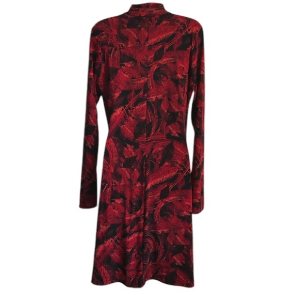 Norma Kamali red & black feather print faux wrap ls jersey dress size L in EUC - Picture 3 of 15